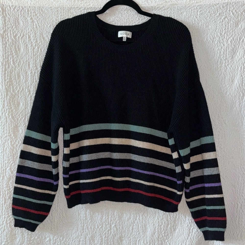 ACOA Striped Knit Crewneck Long Sleeve Sweater